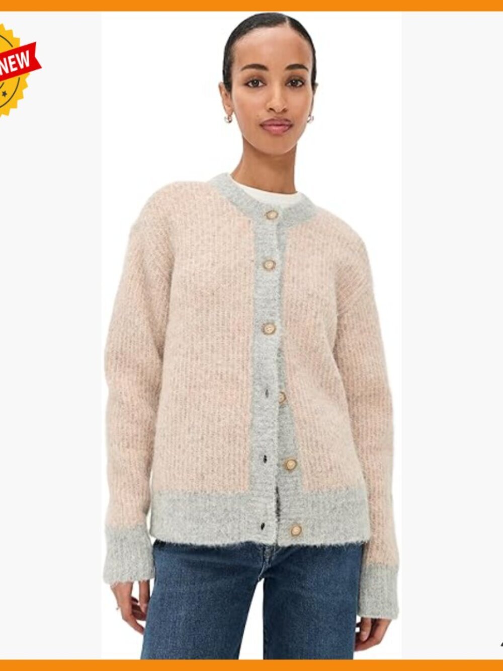 Mid-Weight Brushed Knit Cardigan with Stretch and Contrast Trim